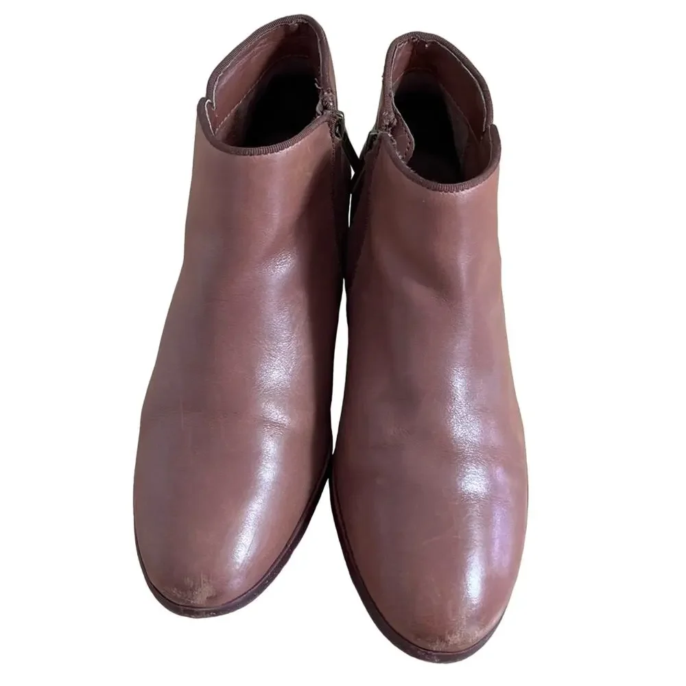 Sam Edelman Boots Women's Size 7 Brown Leather Petty Ankle Stacked Heel Side Zip